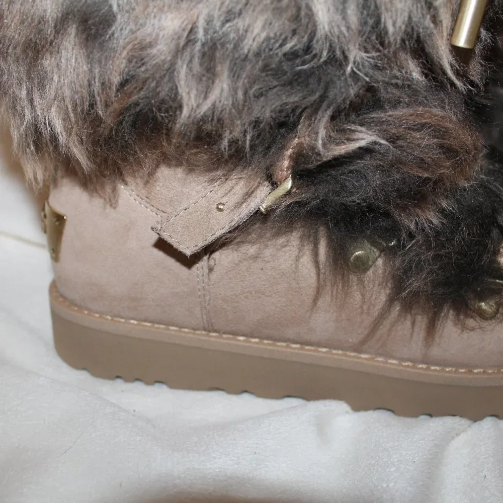 NIB UGG TALL POSH FUR SUEDE LIMITED‎ BOOTS BEACHWOOD BROWN TAN